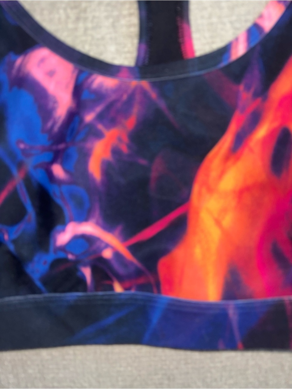 Old Navy Active PowerSoft Sports Bra Neon Flame Abstract Print Racerback - Picture 2 of 4